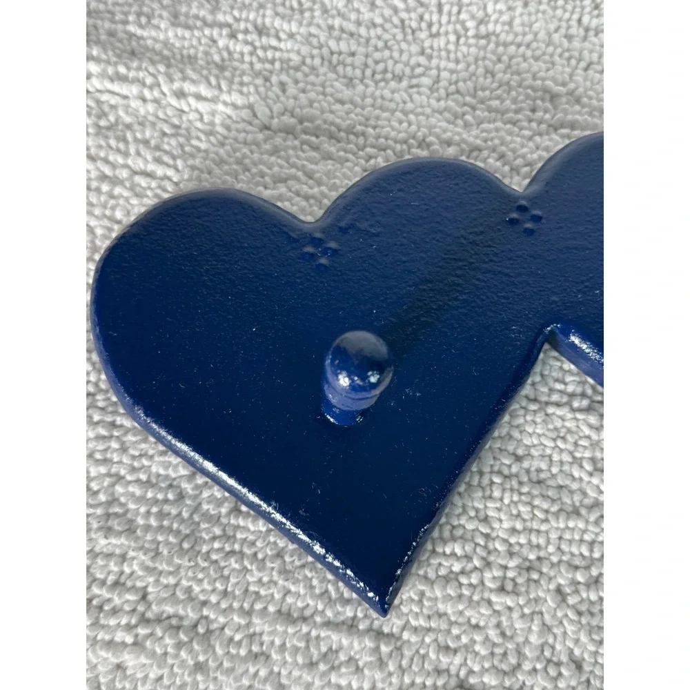 Vintage Navy Blue Wooden Heart Wall Rack 4 Hook Country Home Decor